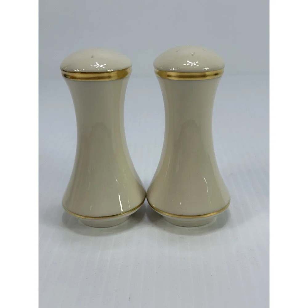 Vintage Lenox Eternal Salt & Pepper Made In USA 5822316‎ Gold Trim On Cream